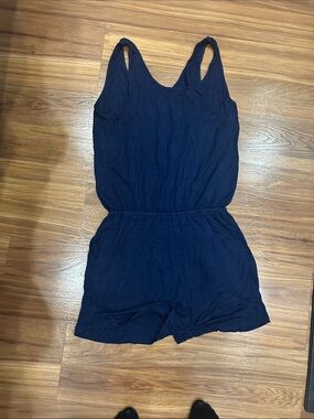 Navy Blue Sleeveless Romper with Elastic Waist